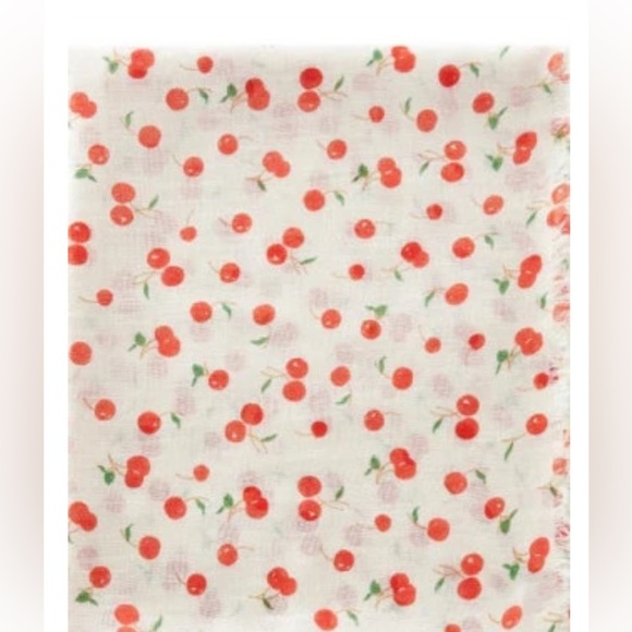 MANGO cherry print off white scarf shawl cotton-linen blend - Picture 11 of 12